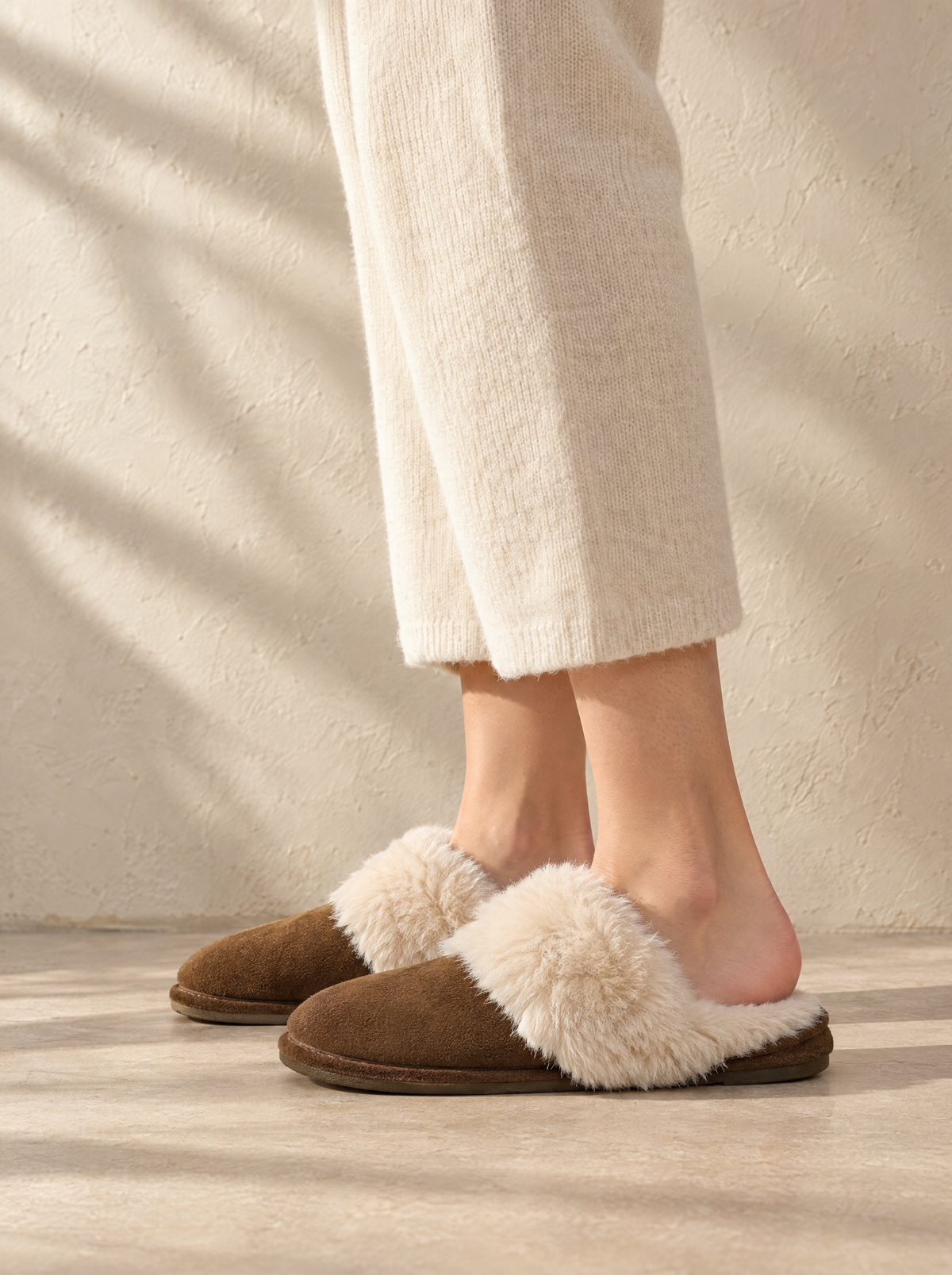Serena | Women's Soft Slip-On Slippers in Brown, enlarged view