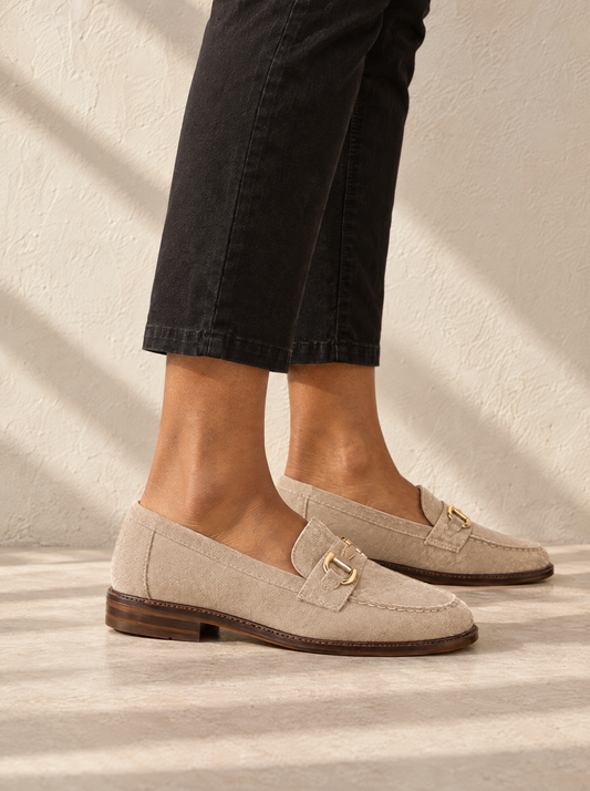 Livia | Women's Flat Loafers with Gold Detail in Beige