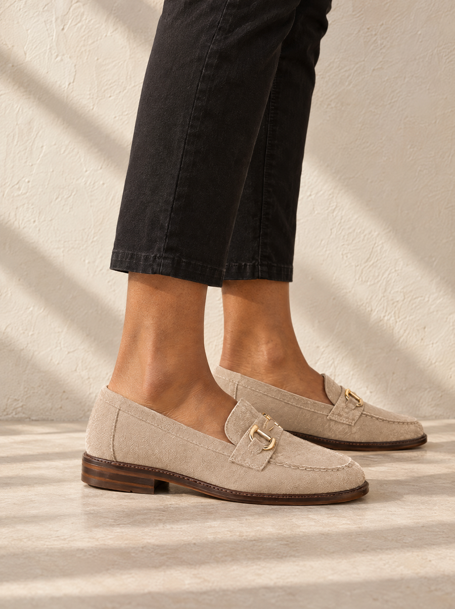Livia | Women's Flat Loafers with Gold Detail in Beige