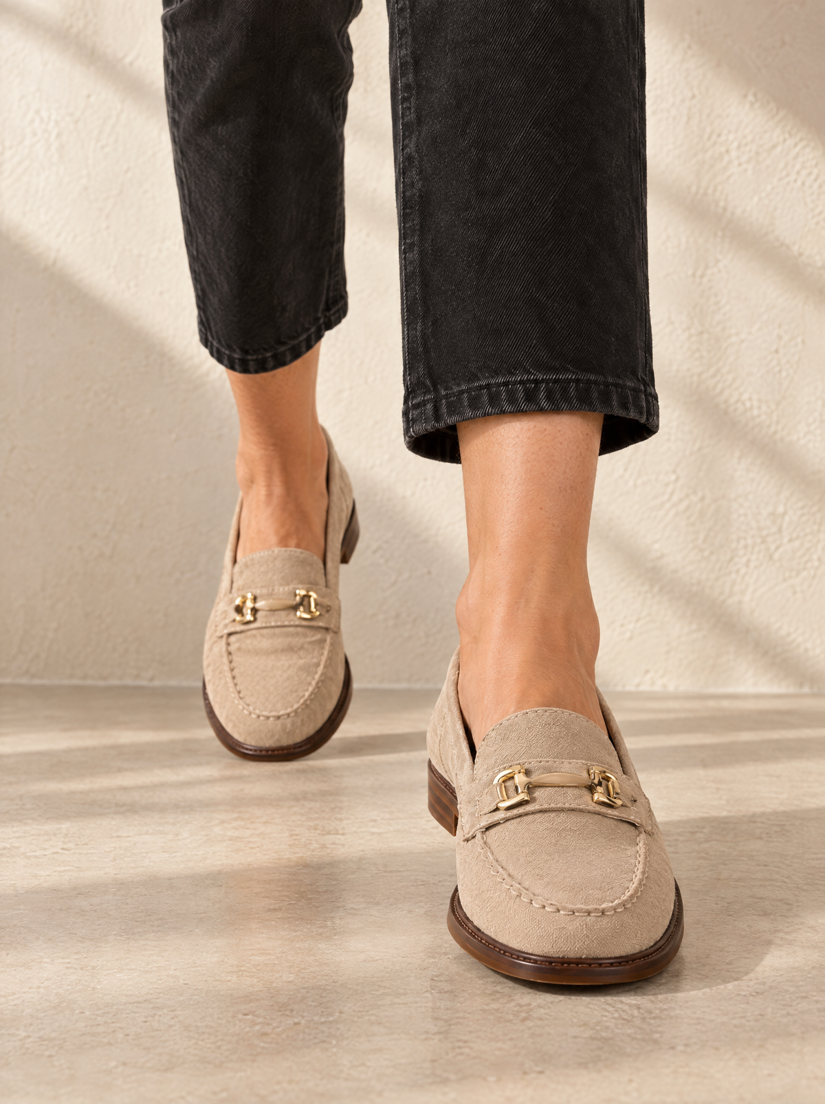 Livia | Women's Flat Loafers with Gold Detail in Beige