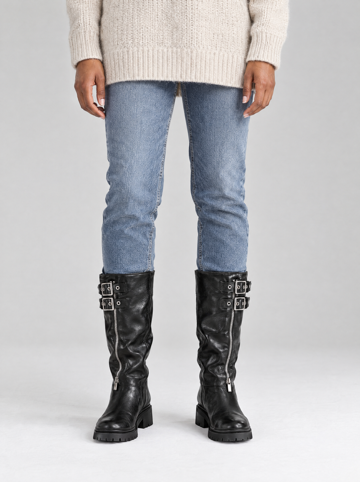 Valentina | Women's Patent Mid-Calf Boots with Silver Details
