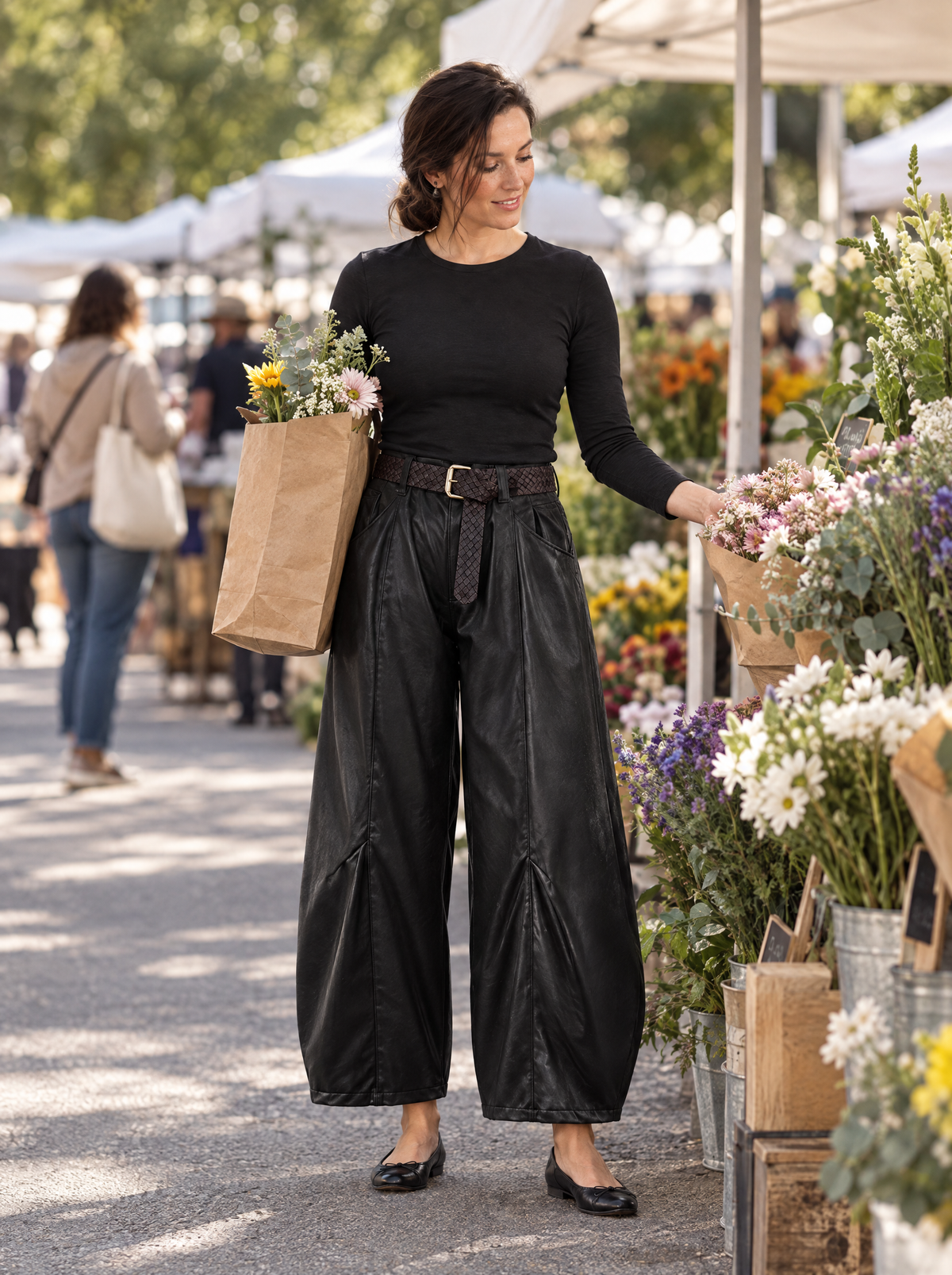 Vittoria | Women's Faux Leather Balloon Trousers with Belt