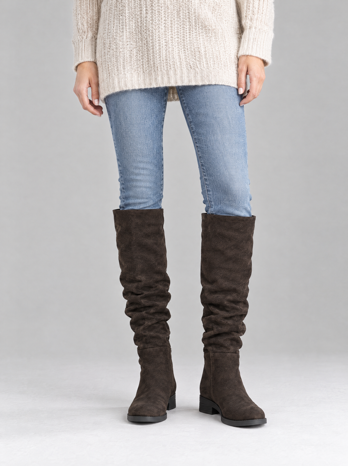 Martina | Women's Tall Low Block Heel Boots in Brown
