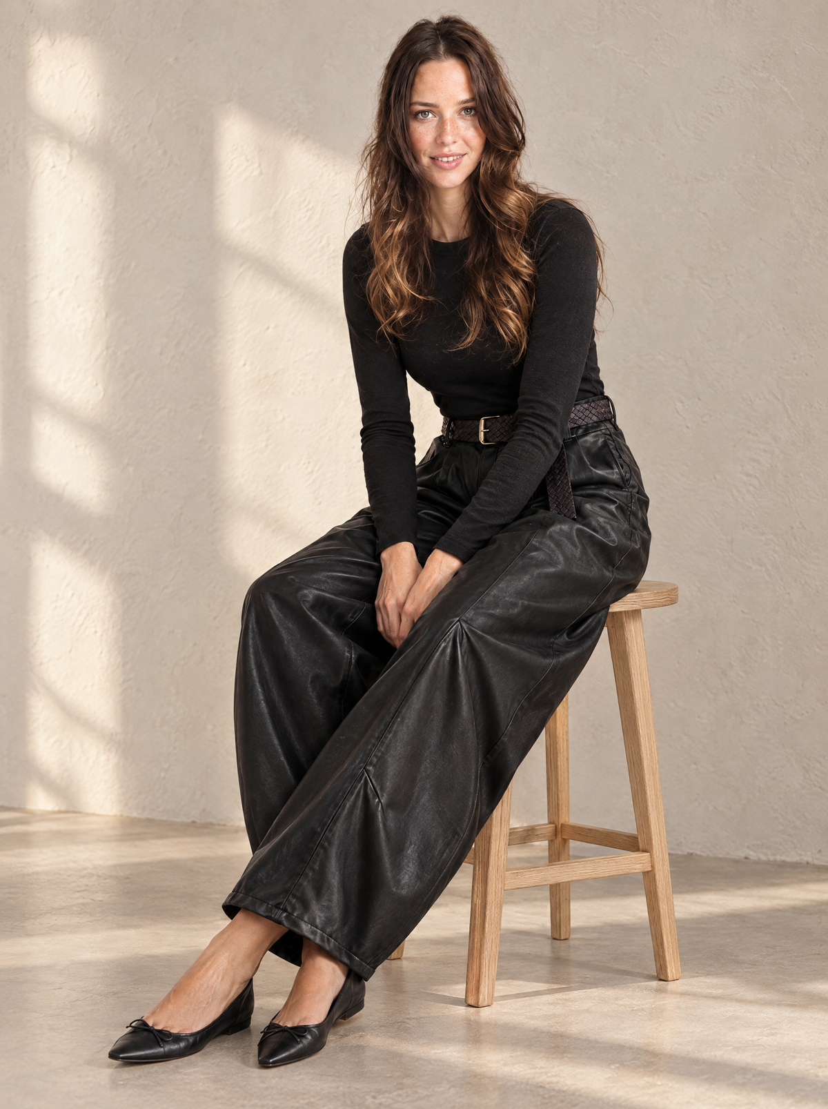 Vittoria | Women's Faux Leather Balloon Trousers with Belt