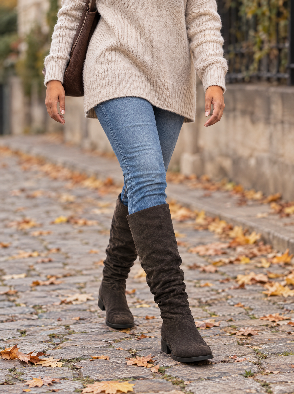 Martina | Women's Tall Low Block Heel Boots in Brown