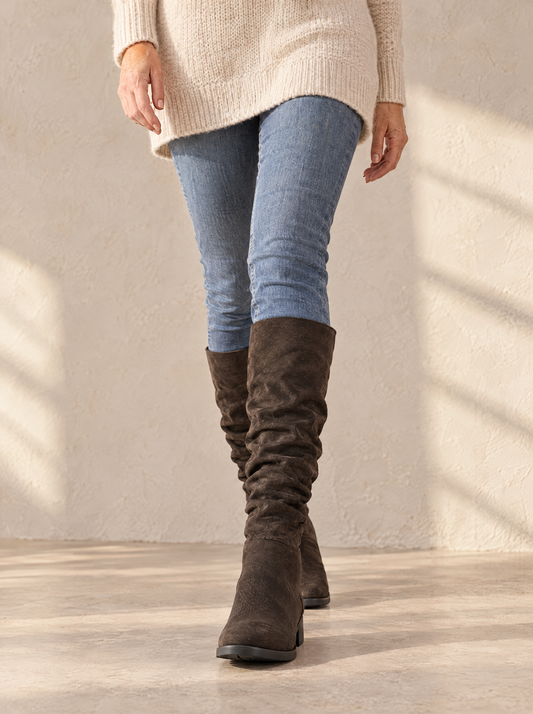 Martina | Women's Tall Low Block Heel Boots in Brown