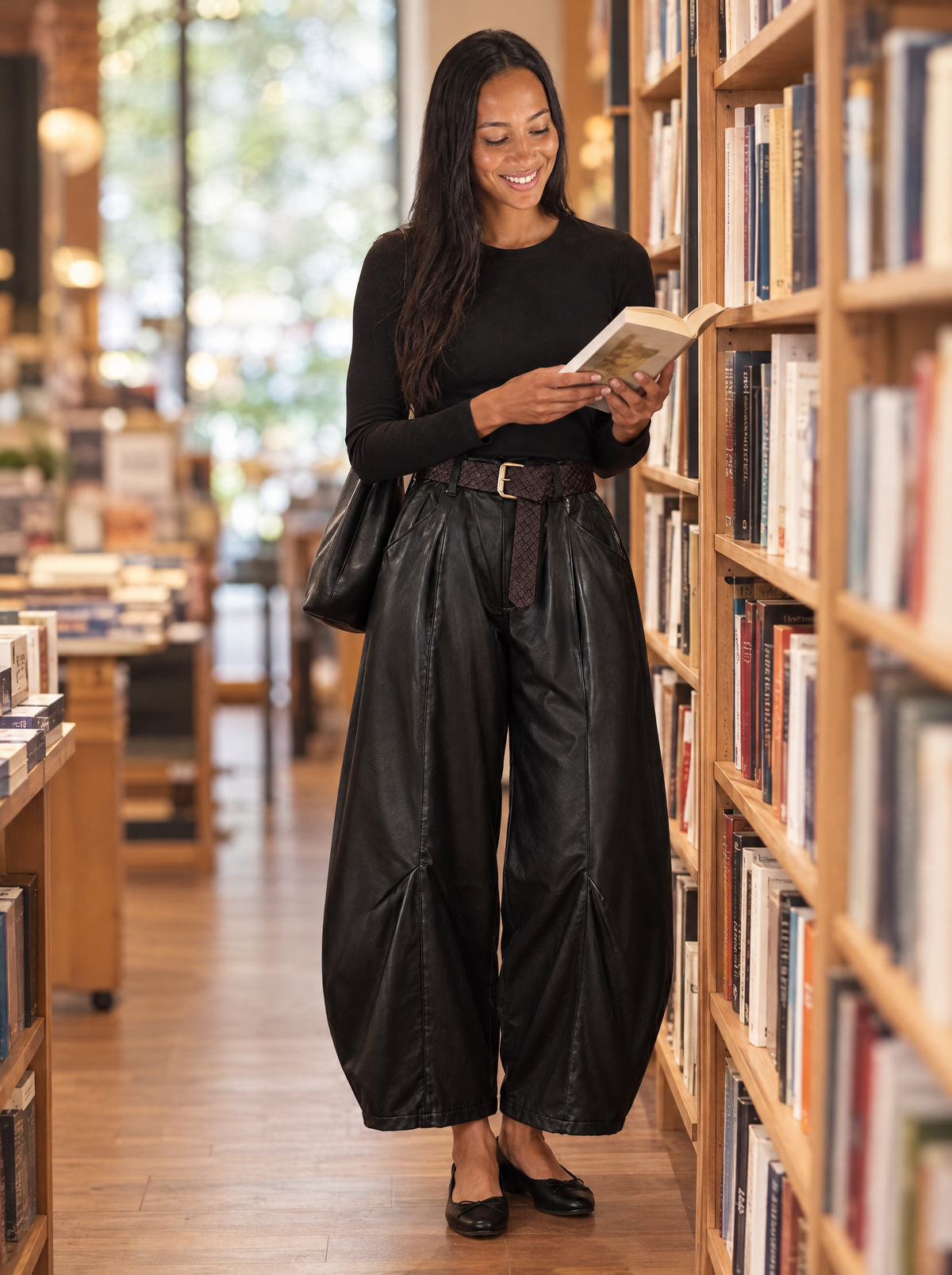 Vittoria | Women's Faux Leather Balloon Trousers with Belt