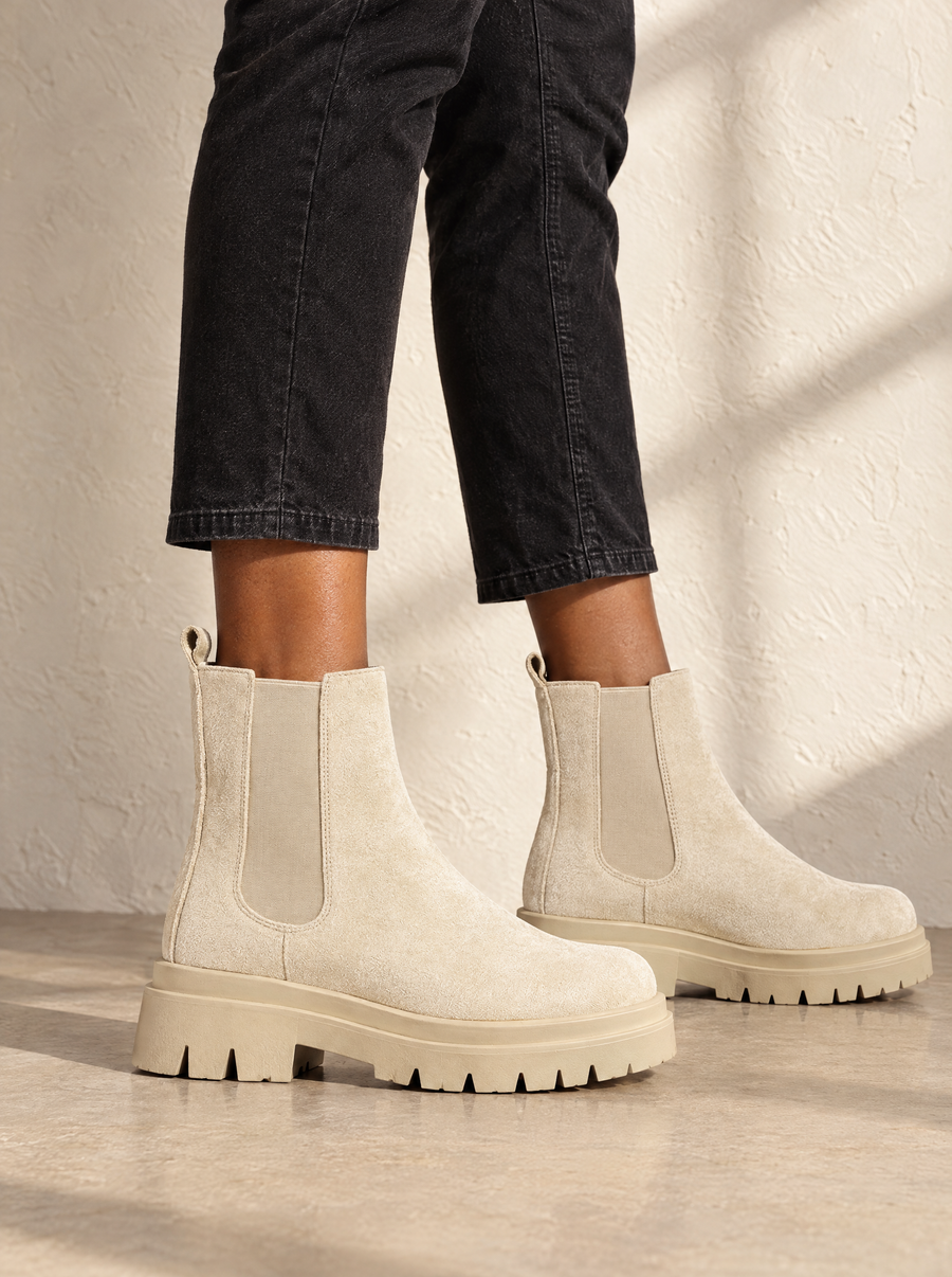 Carlotta | Women's Faux Suede Chelsea Boots in Beige