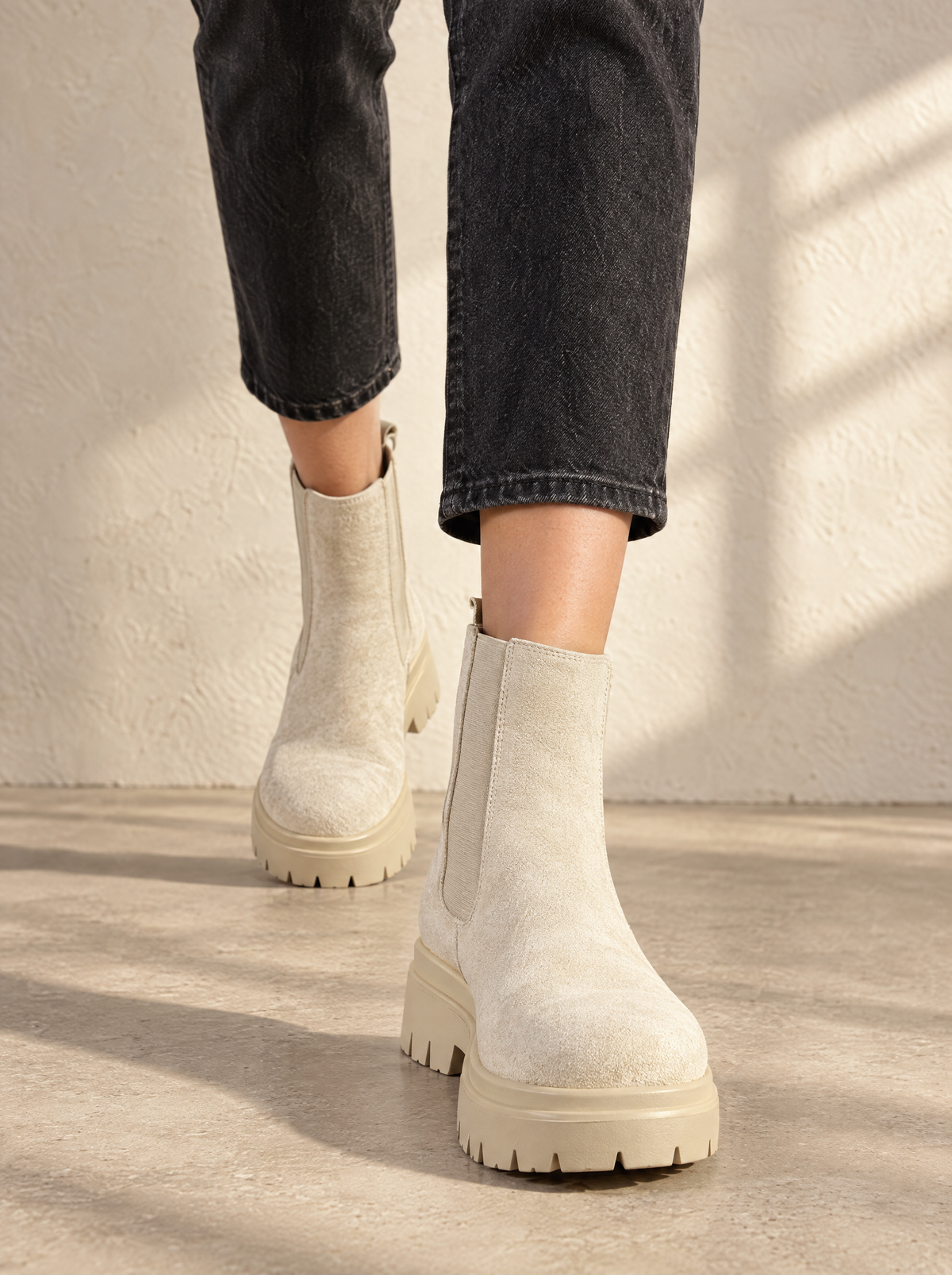 Carlotta | Women's Faux Suede Chelsea Boots in Beige
