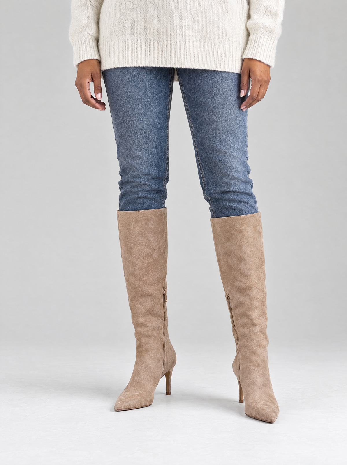 Flavia | Women's Pointed Toe Heeled Boots in Khaki
