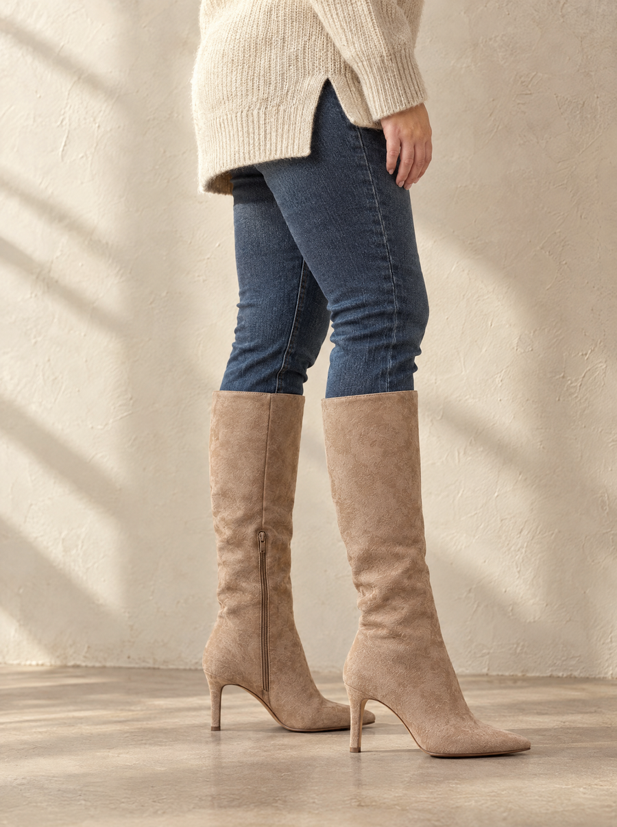 Flavia | Women's Pointed Toe Heeled Boots in Khaki