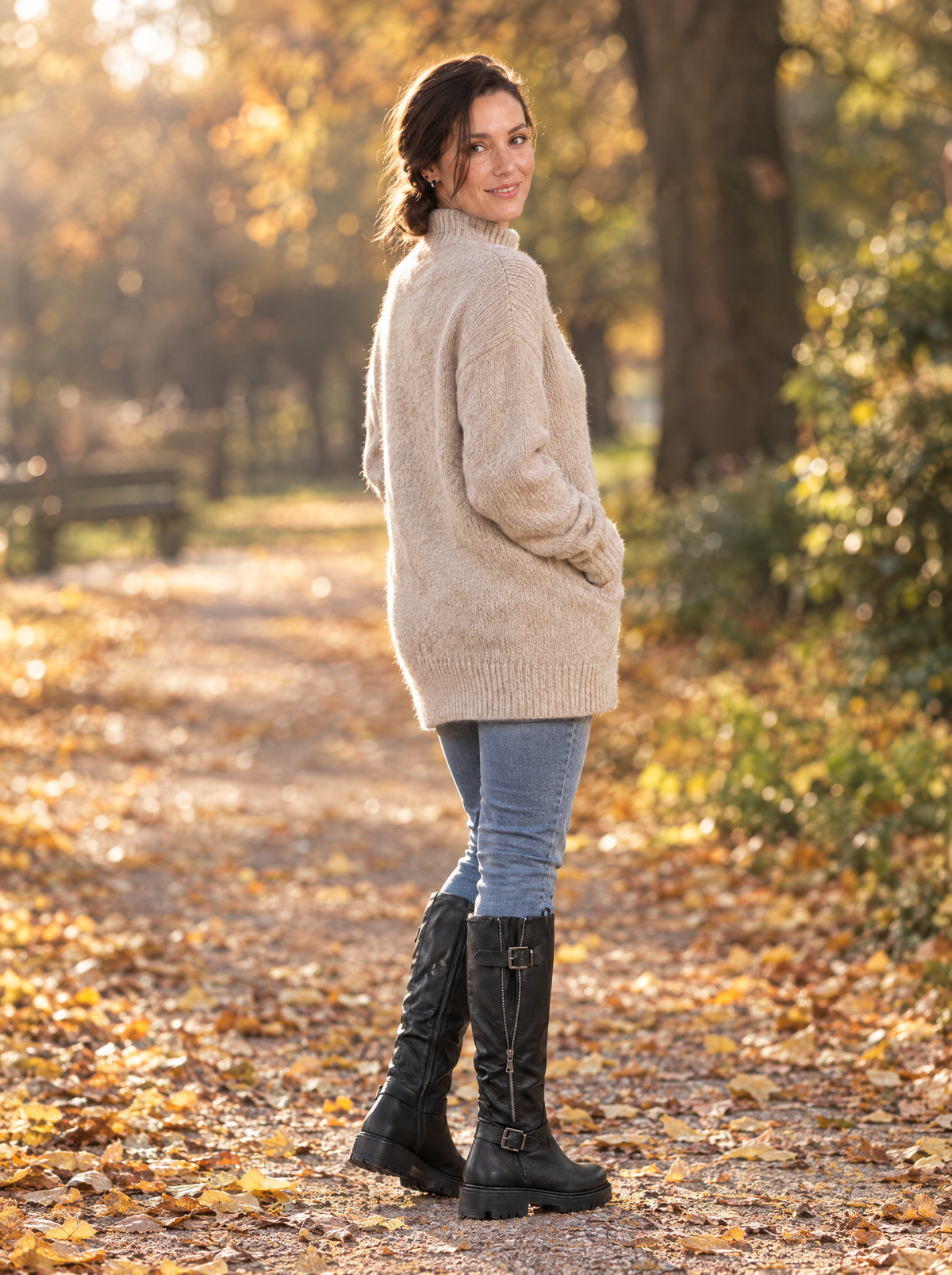 Elena | Women's Wide Calf Knee-High Boots with Adjustable Shaft in Black