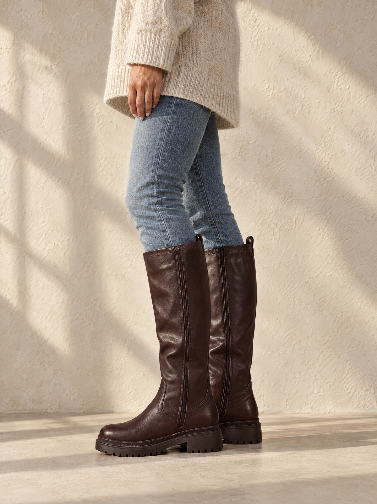 Antonella | Women's Knee-High Faux Leather Boots in Brown