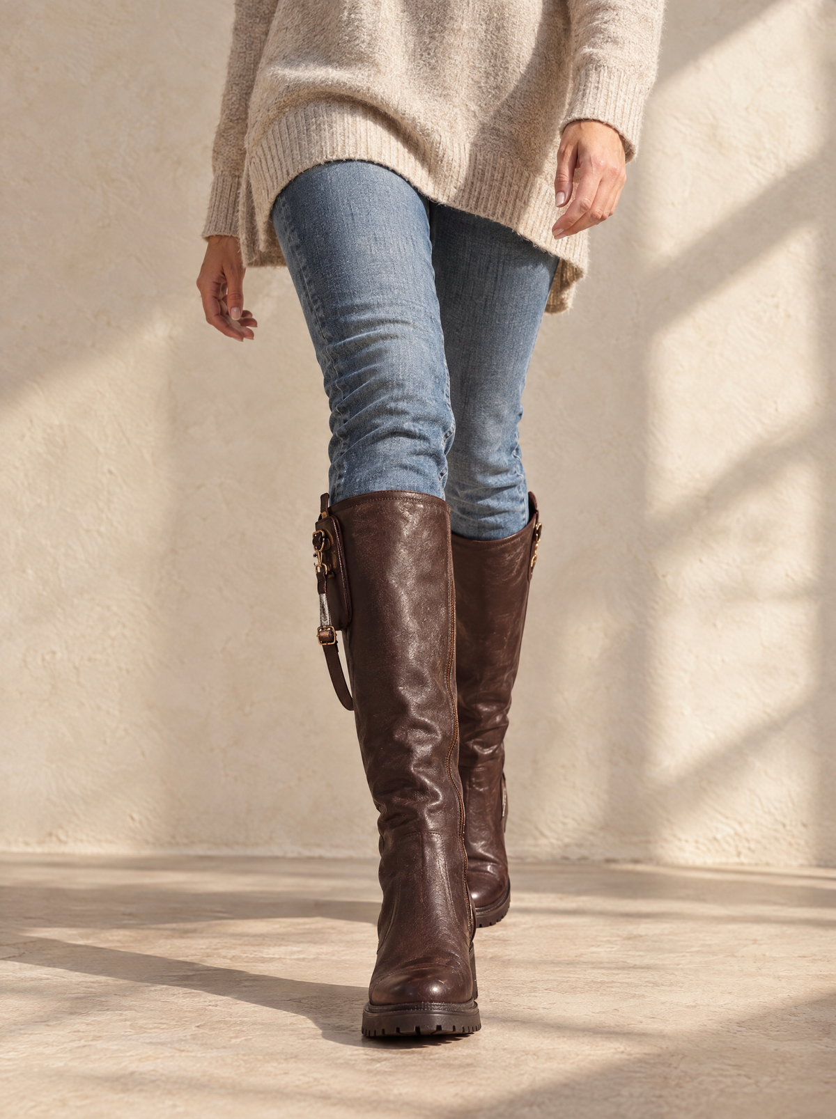 Antonella | Women's Knee-High Faux Leather Boots in Brown