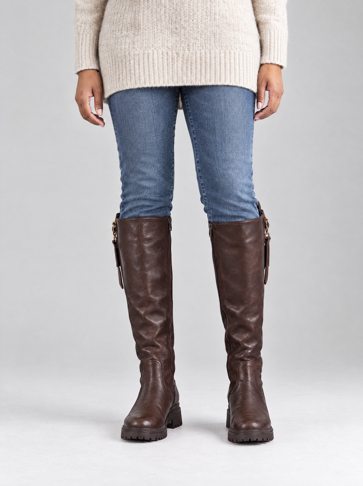 Antonella | Women's Knee-High Faux Leather Boots in Brown