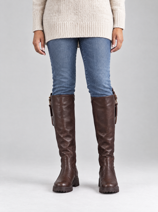 Antonella | Women's Knee-High Faux Leather Boots in Brown