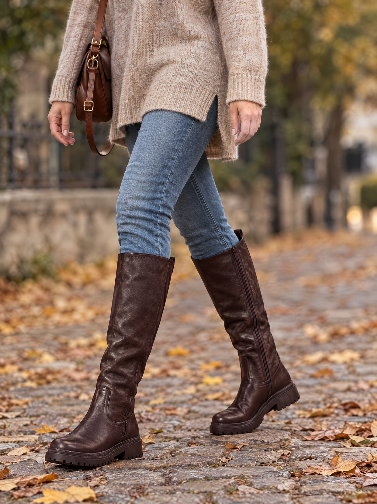 Antonella | Women's Knee-High Faux Leather Boots in Brown