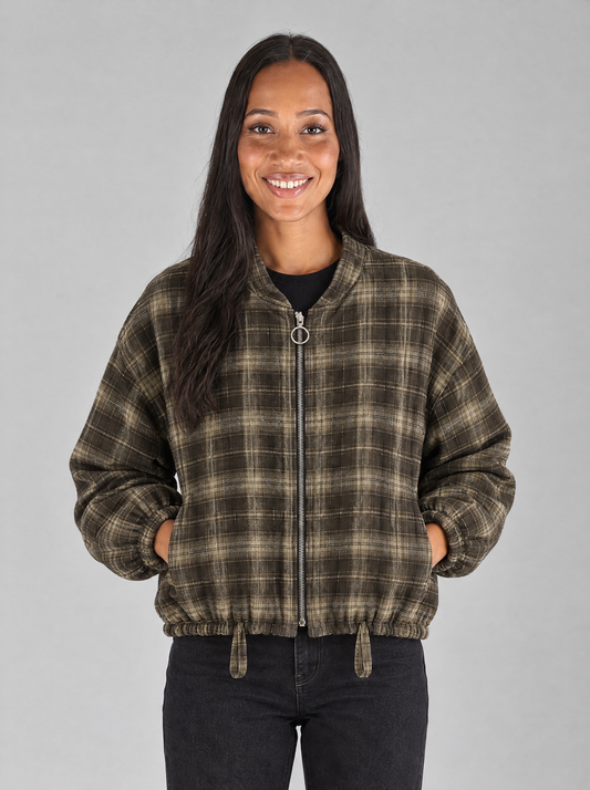 Carla | Women's Checked Teddy Bomber Jacket with Zip