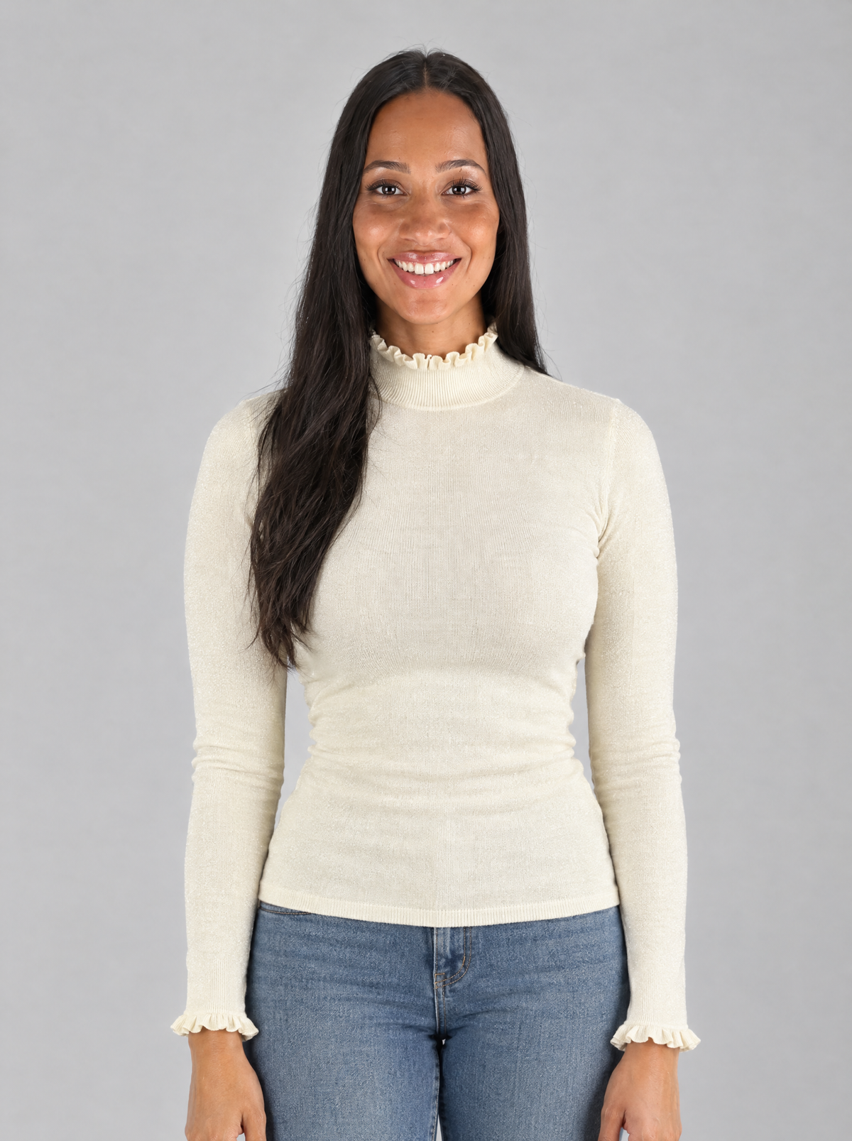Greta | Women's Ruffle Trim Glitter Knit Top
