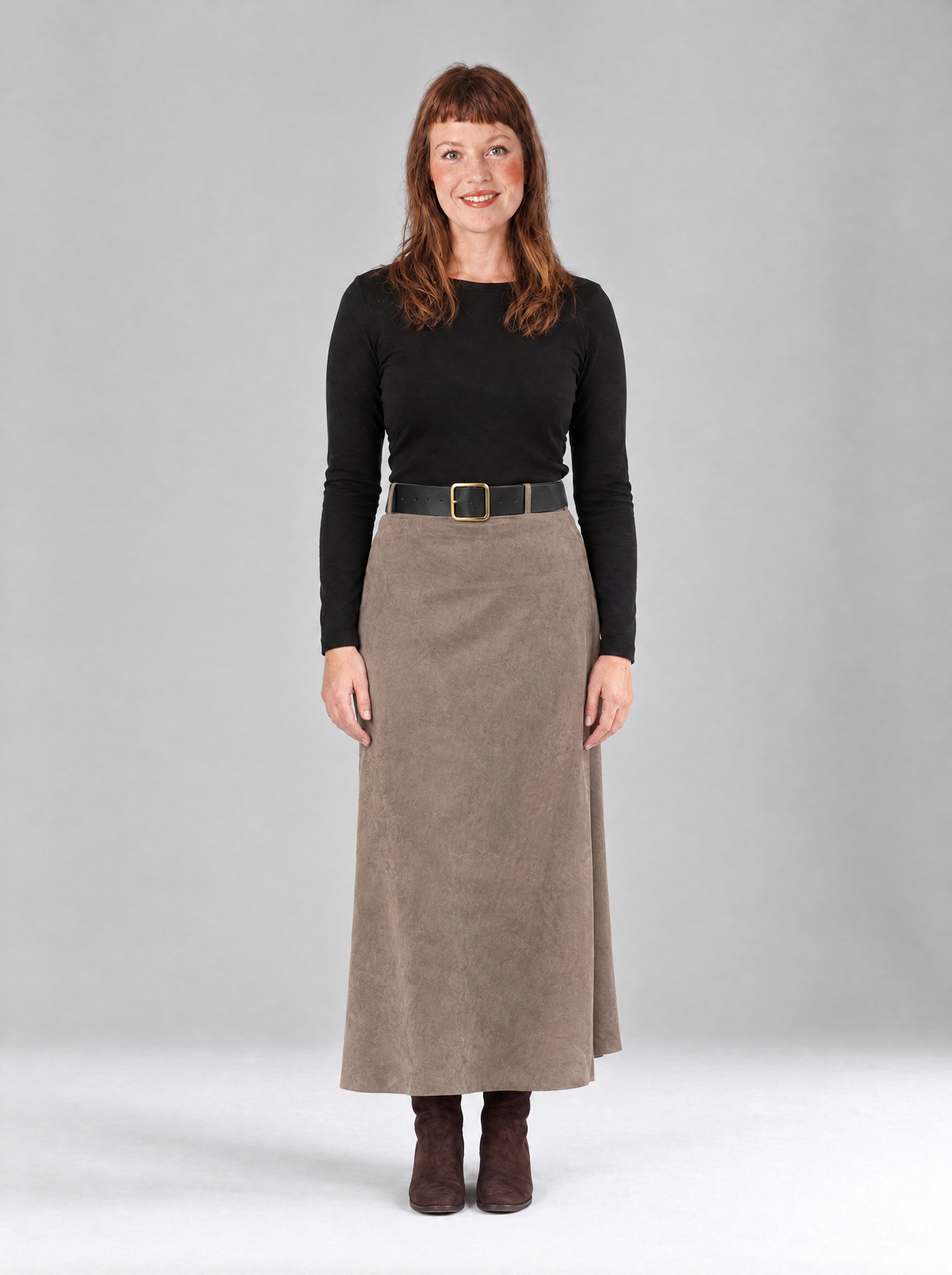 Margherita | Women's Faux Suede Maxi Skirt with Belt