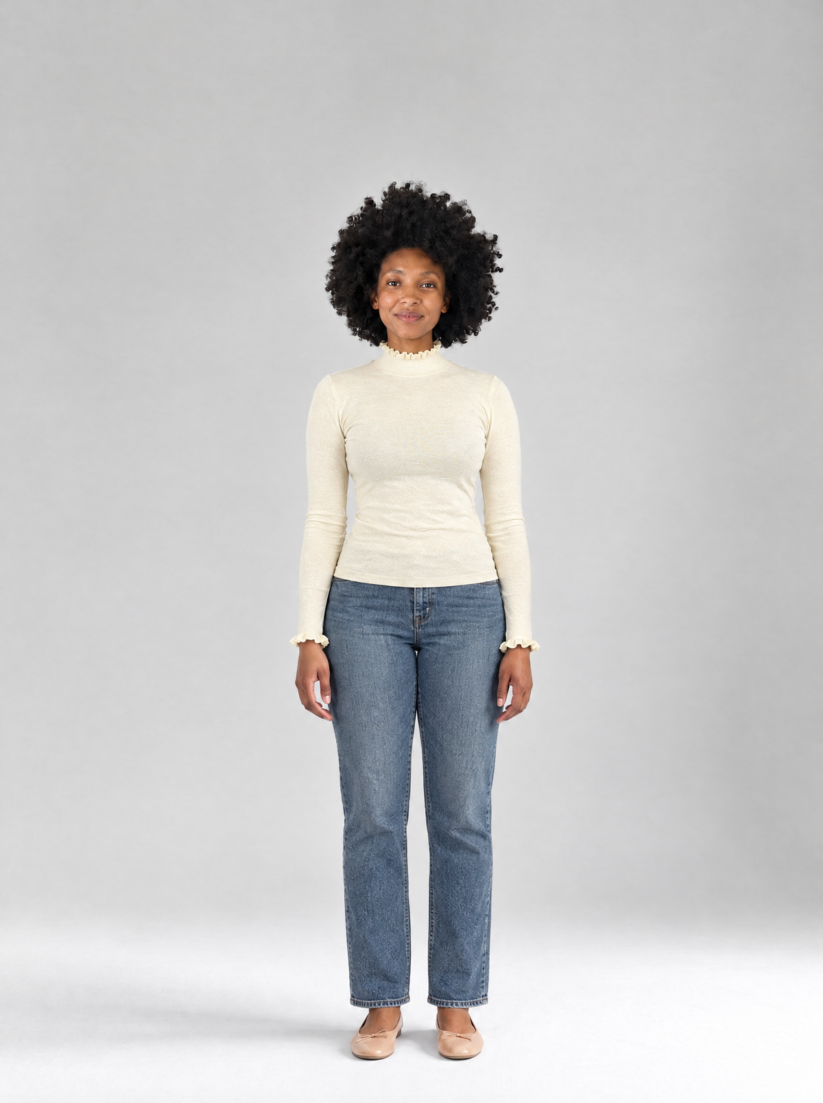 Greta | Women's Ruffle Trim Glitter Knit Top