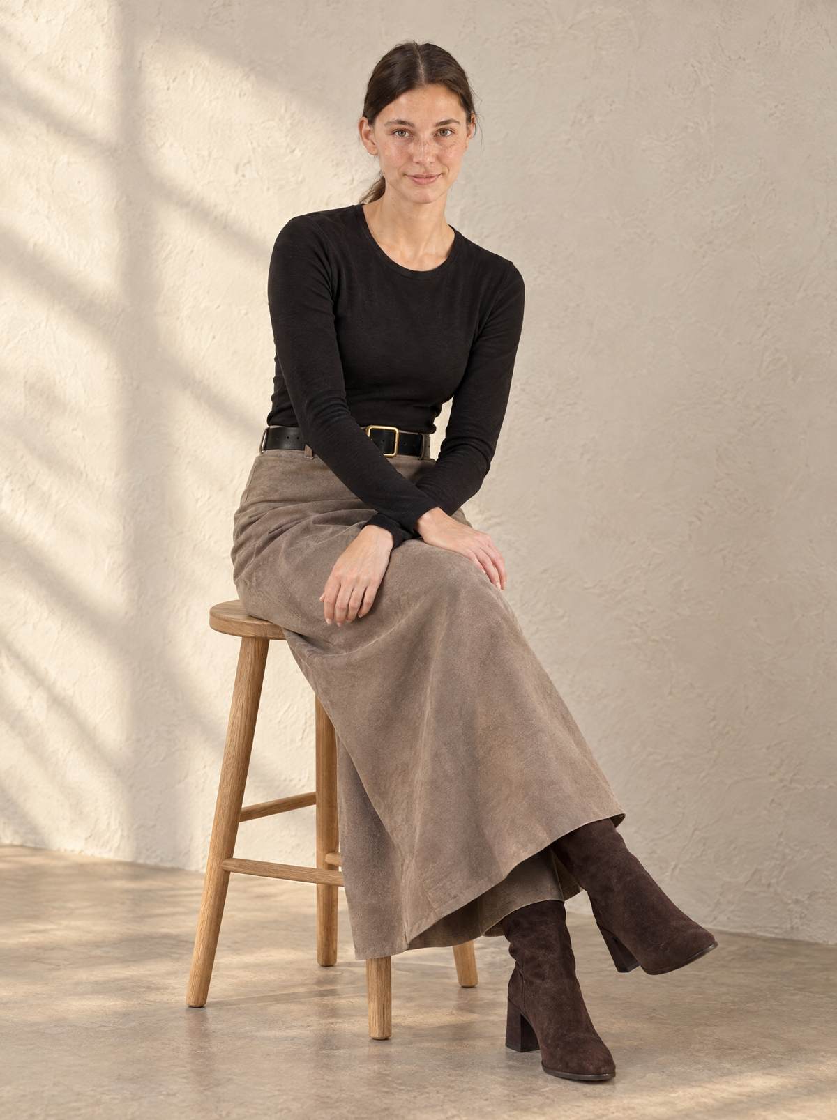 Margherita | Women's Faux Suede Maxi Skirt with Belt