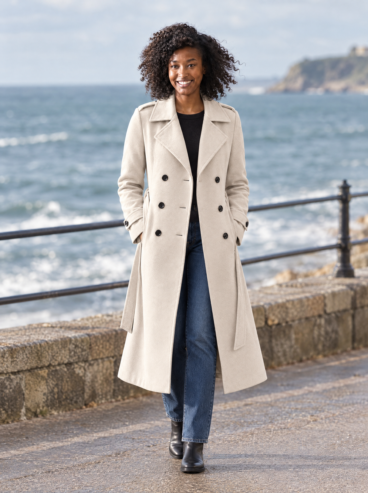 Ornella | Women's Long Double-Breasted Belted Coat