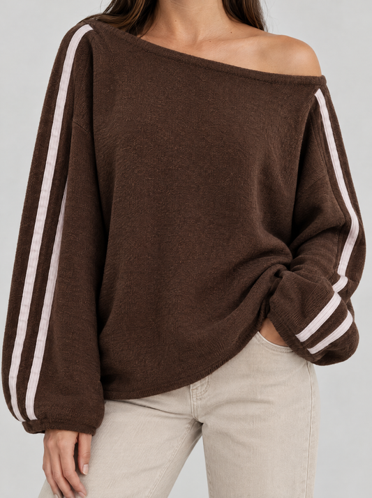 Ottavia | Women's Oversized Off-Shoulder Jumper with Striped Sleeves
