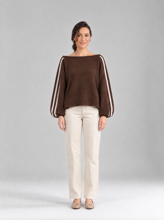 Ottavia | Women's Oversized Off-Shoulder Jumper with Striped Sleeves