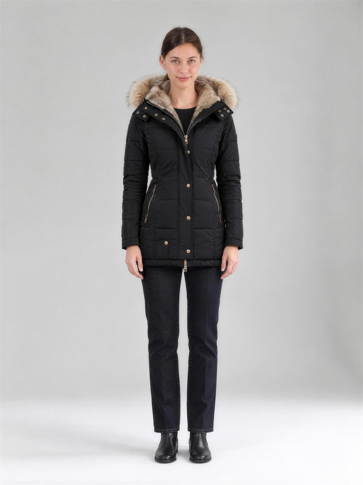 Adriana | Women's Padded Hooded Winter Coat with Faux Fur Trim