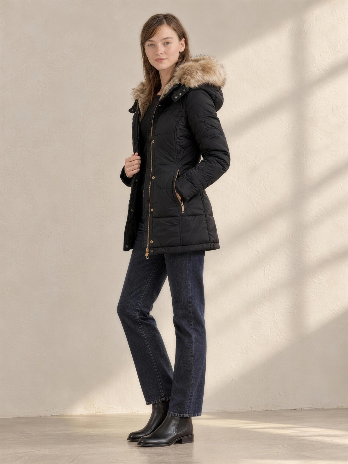 Adriana | Women's Padded Hooded Winter Coat with Faux Fur Trim
