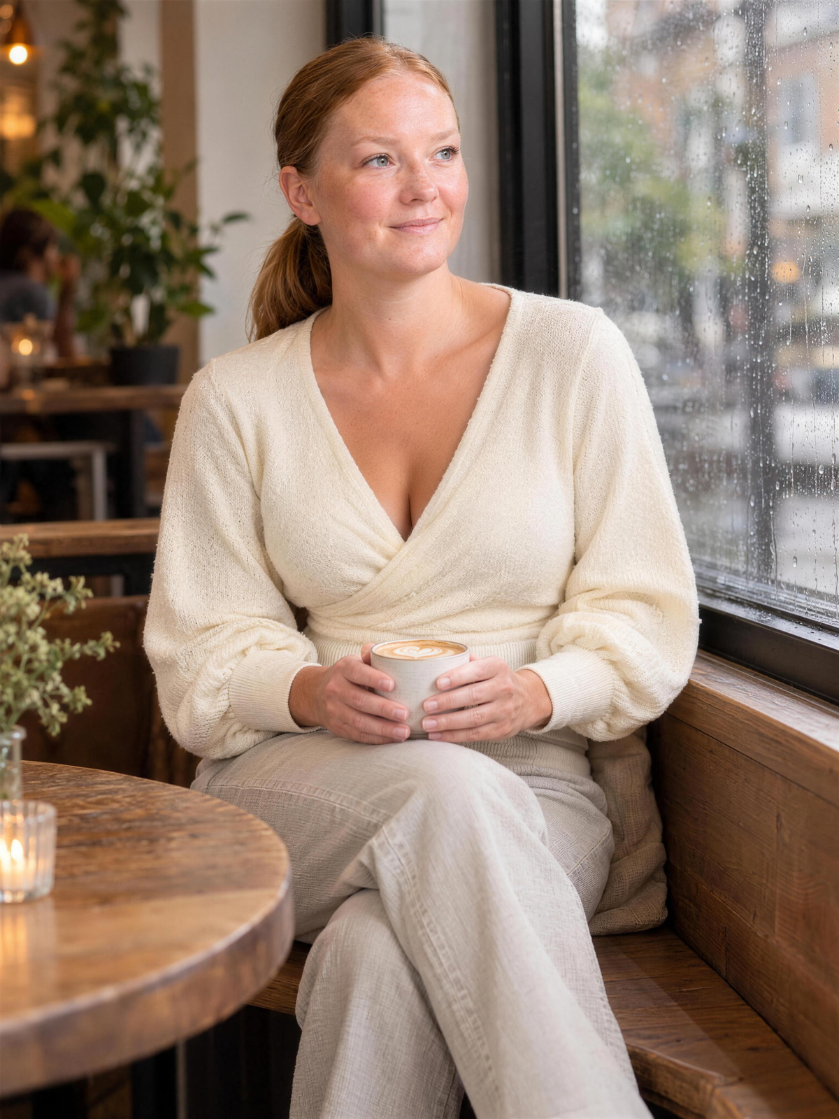 Emilia | Women's Wrap Over V-Neck Jumper in Cream
