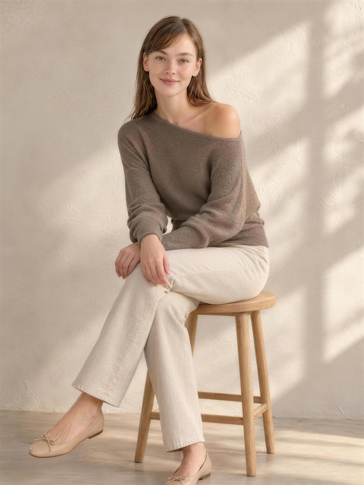 Gemma | Women's Ultra Soft Off-Shoulder Jumper in Mocha