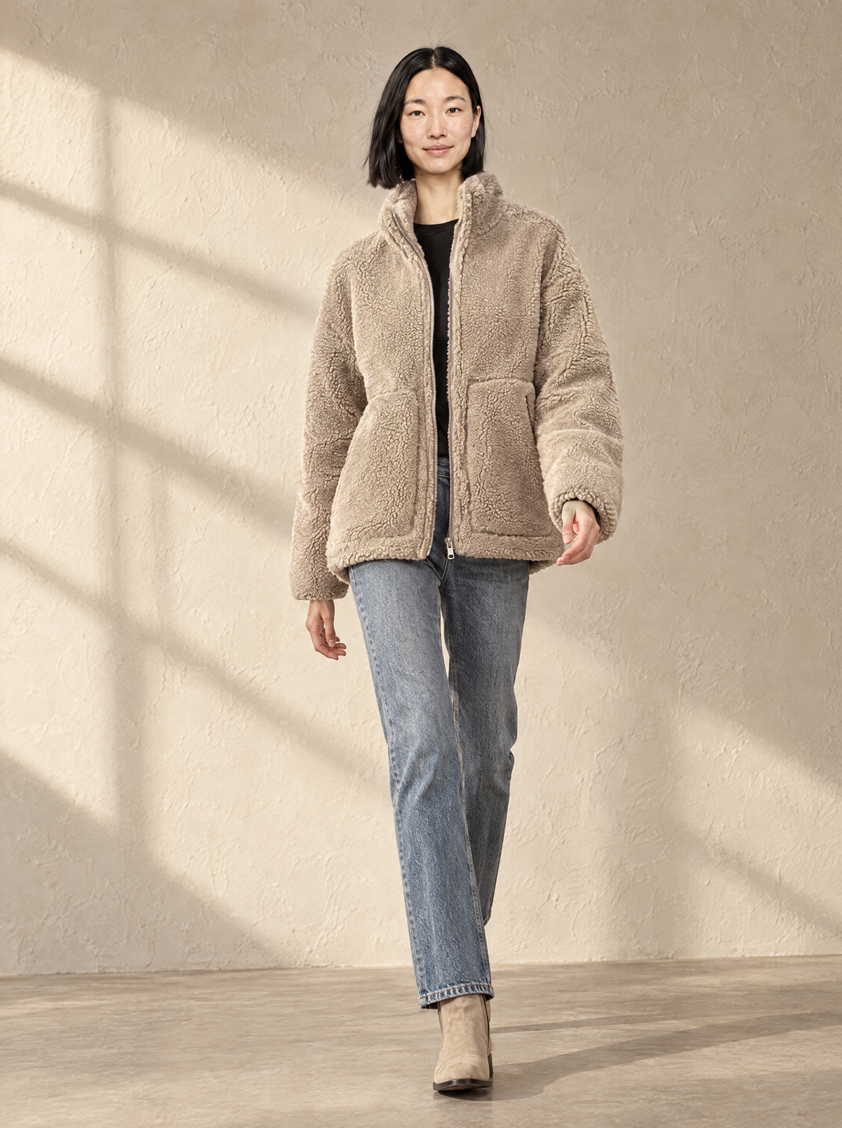 Federica | Women's Oversized Teddy Winter Jacket with Stand Collar