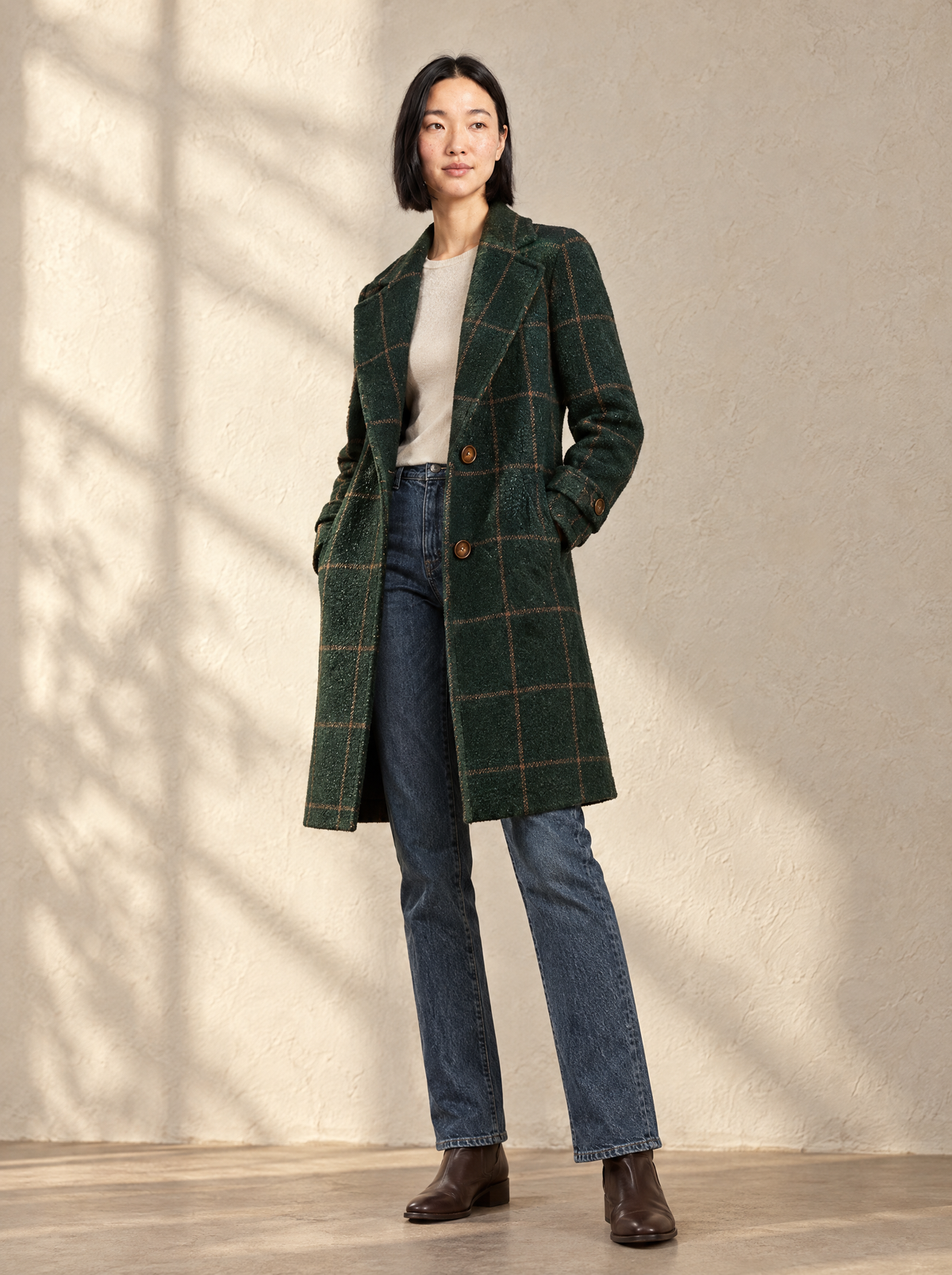 Cecilia | Women's Tailored Longline Coat in Forest Green