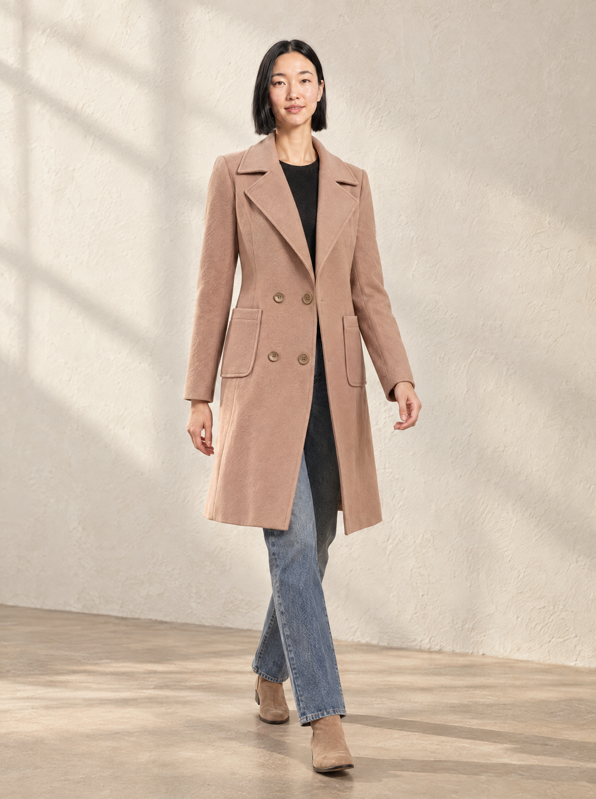 Olivia | Women's Double-Breasted Mid-Length Wool-Blend Look Coat