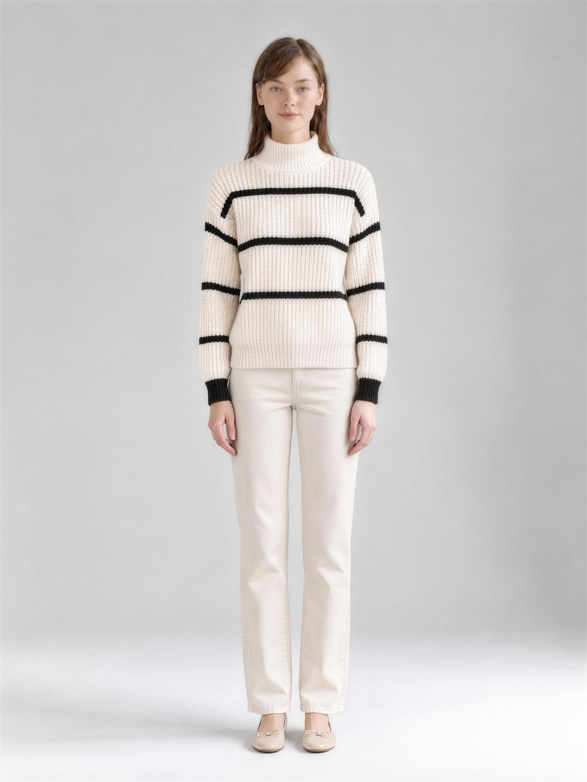Fiamma | Women's Striped Stand Collar Rib Knit Jumper