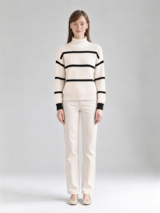Fiamma | Women's Striped Stand Collar Rib Knit Jumper