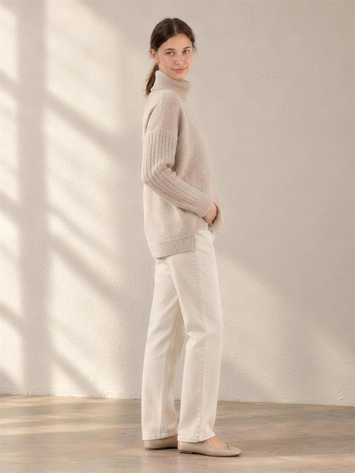 Orietta | Women's High Neck Jumper with Asymmetric Hem