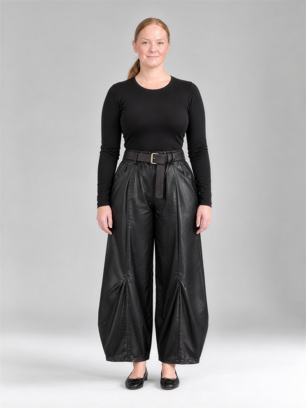 Vittoria | Women's Faux Leather Balloon Trousers with Belt