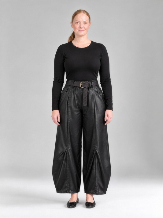 Vittoria | Women's Faux Leather Balloon Trousers with Belt