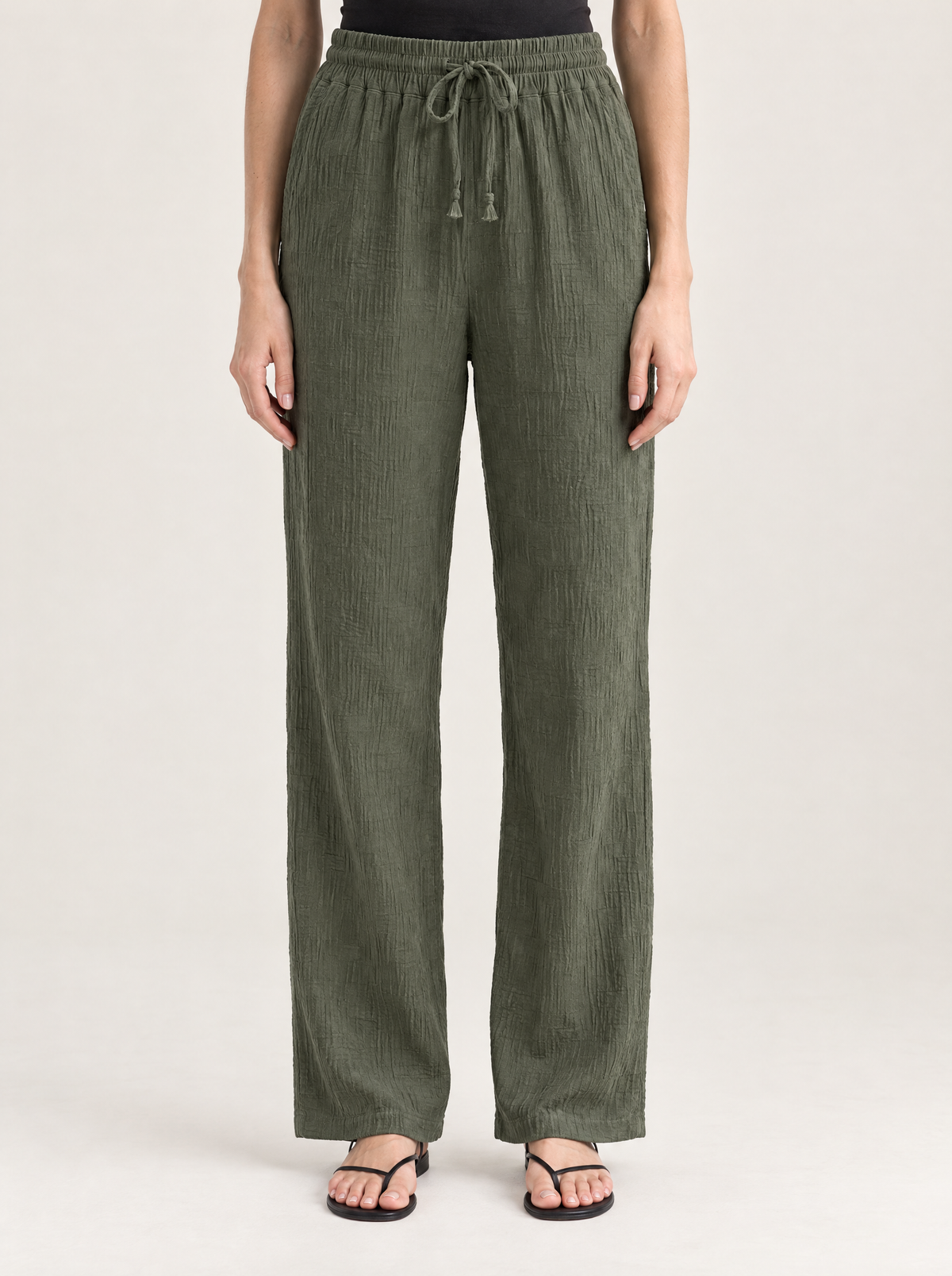 Lucia | Women's Loose Fit High-Waisted Cotton Trousers, enlarged view