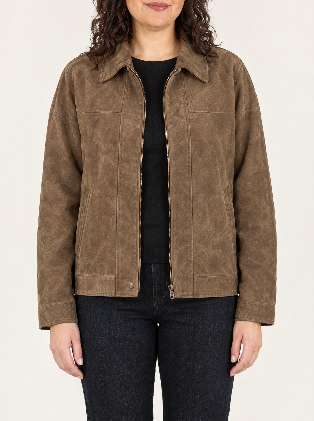 Raffaella | Women's Vintage Oversized Bomber Jacket in Dark Brown