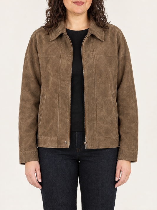 Raffaella | Women's Vintage Oversized Bomber Jacket in Dark Brown