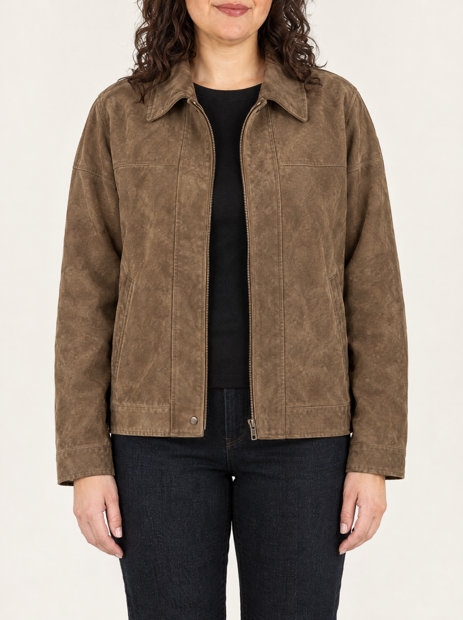 Raffaella | Women's Vintage Oversized Bomber Jacket in Dark Brown