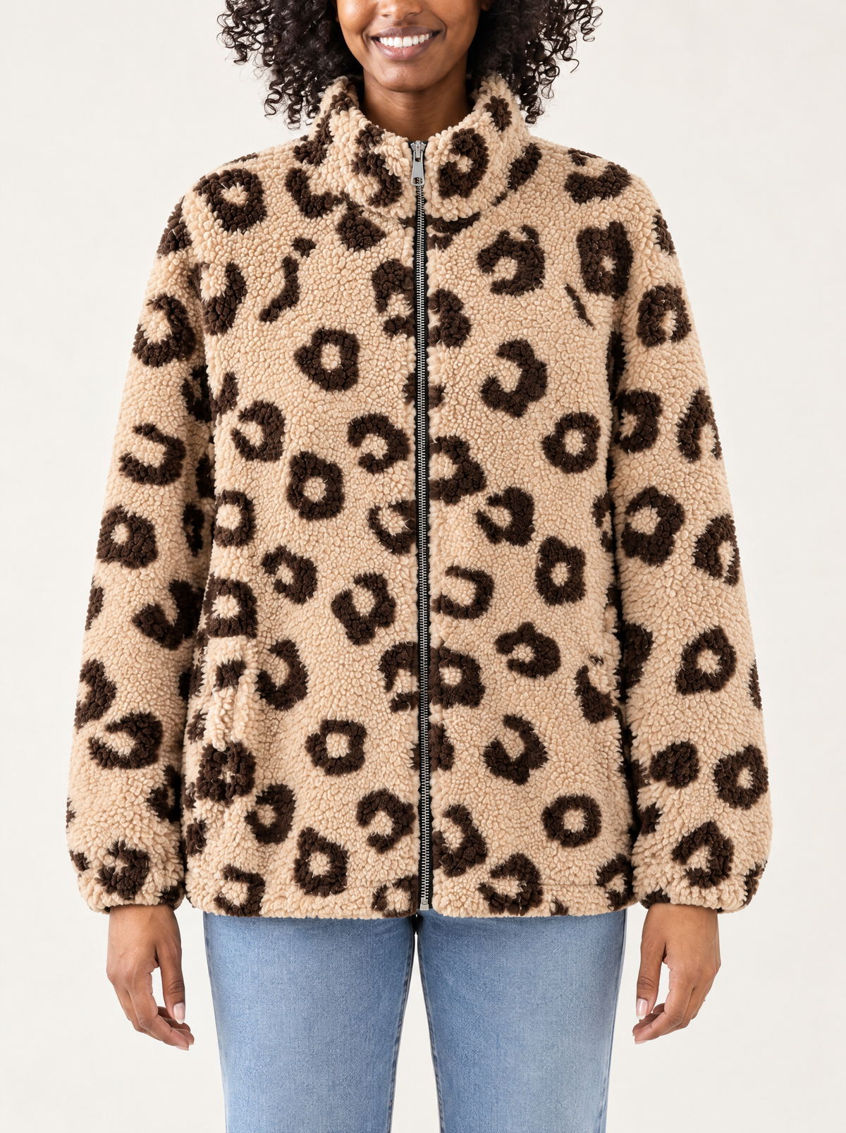 Camilla | Women's Printed Fleece Cardigan with Pockets, enlarged view