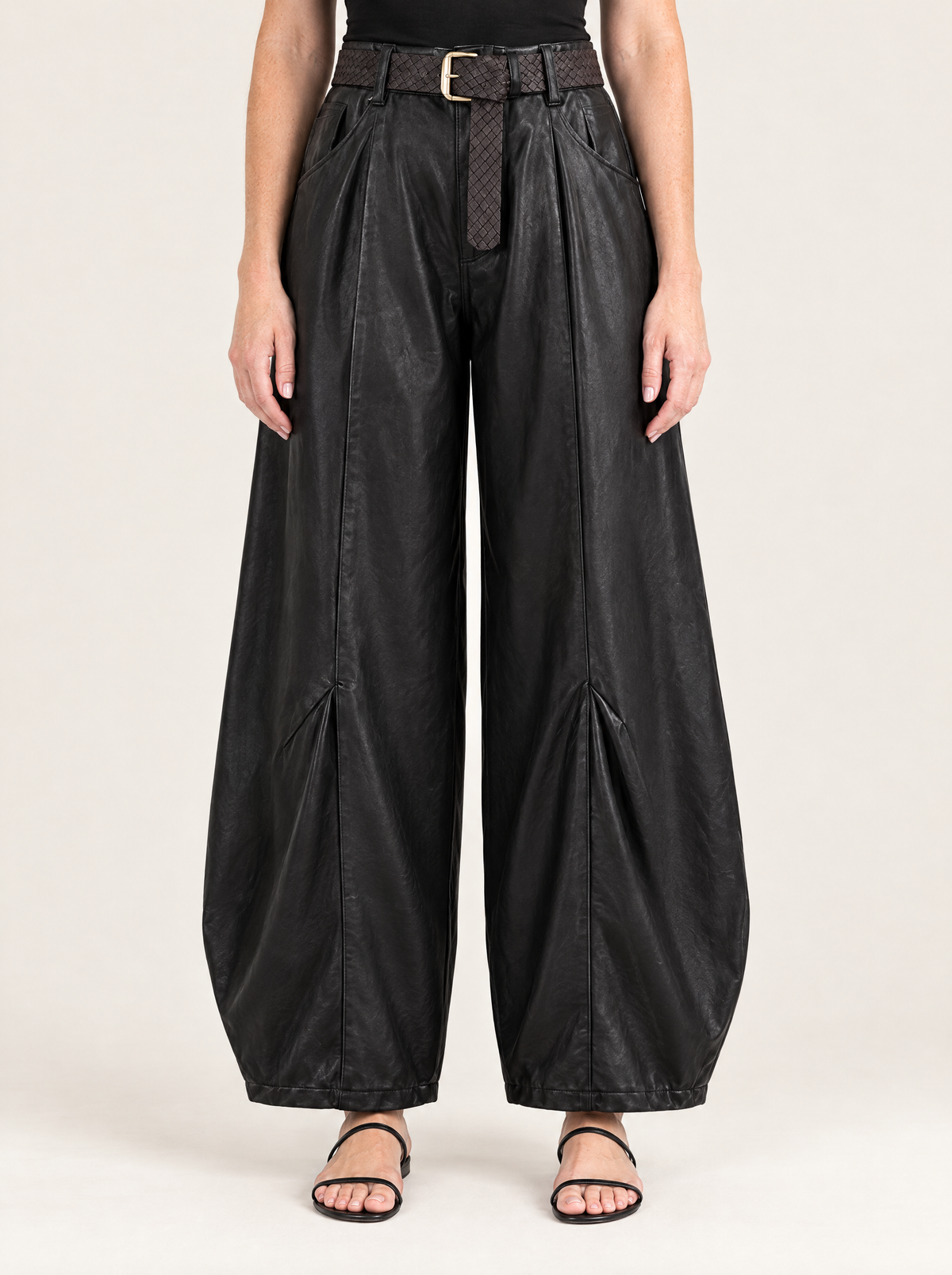 Vittoria | Women's Faux Leather Balloon Trousers with Belt