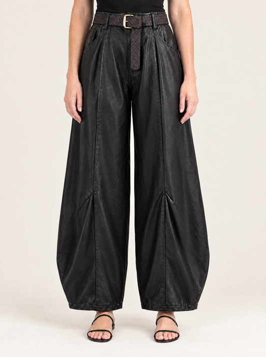 Vittoria | Women's Faux Leather Balloon Trousers with Belt