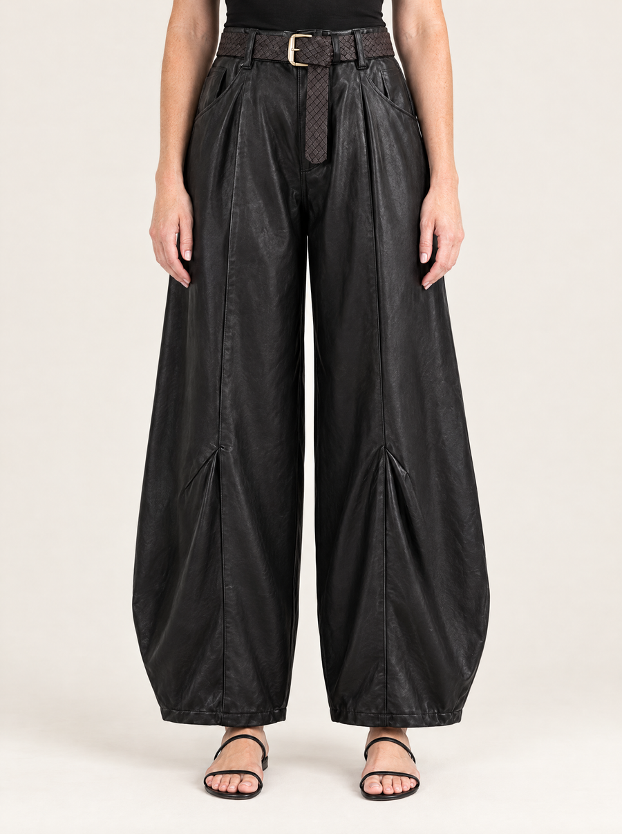 Vittoria | Women's Faux Leather Balloon Trousers with Belt