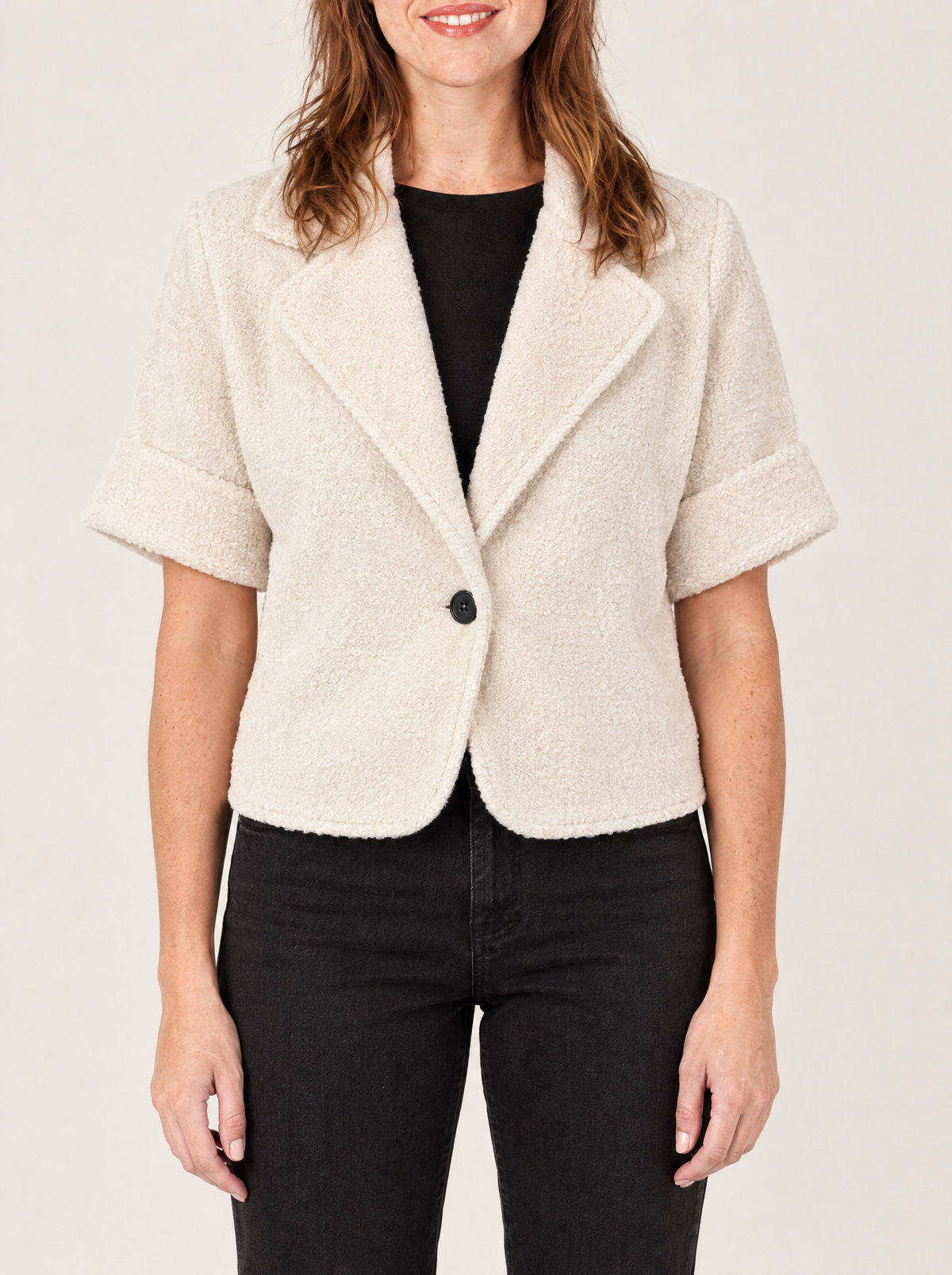 Teresa | Women's Cropped Teddy Bouclé Blazer, enlarged view